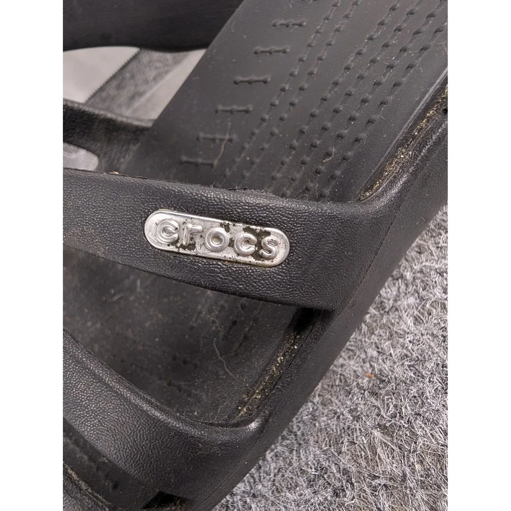 Crocs Monterey Strappy Wedge Sandals Black Slide Shoes Womens Size 8